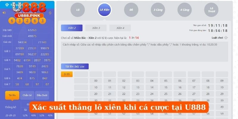 Xác suất thắng lô xiên khi cá cược tại U888